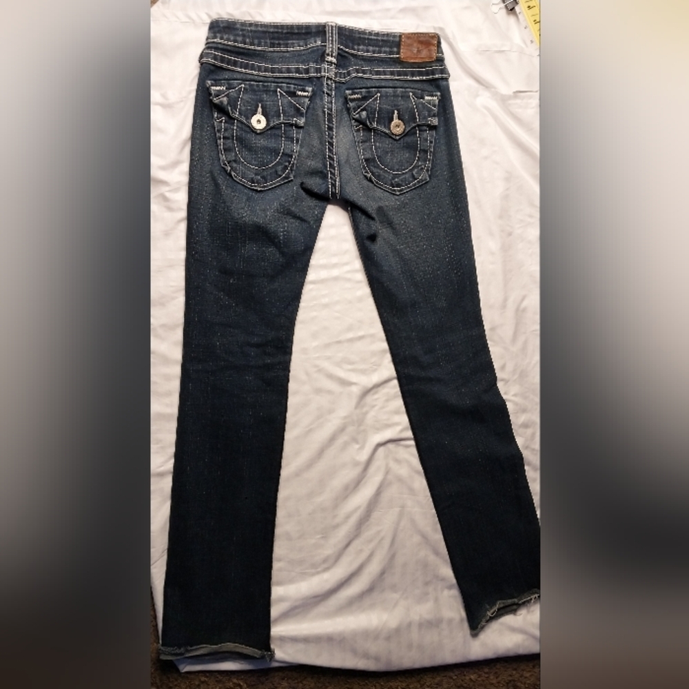 True Religion Joey Super T Flare Jeans Women's 27 Dark Wash Y2K - Picture 2 of 9